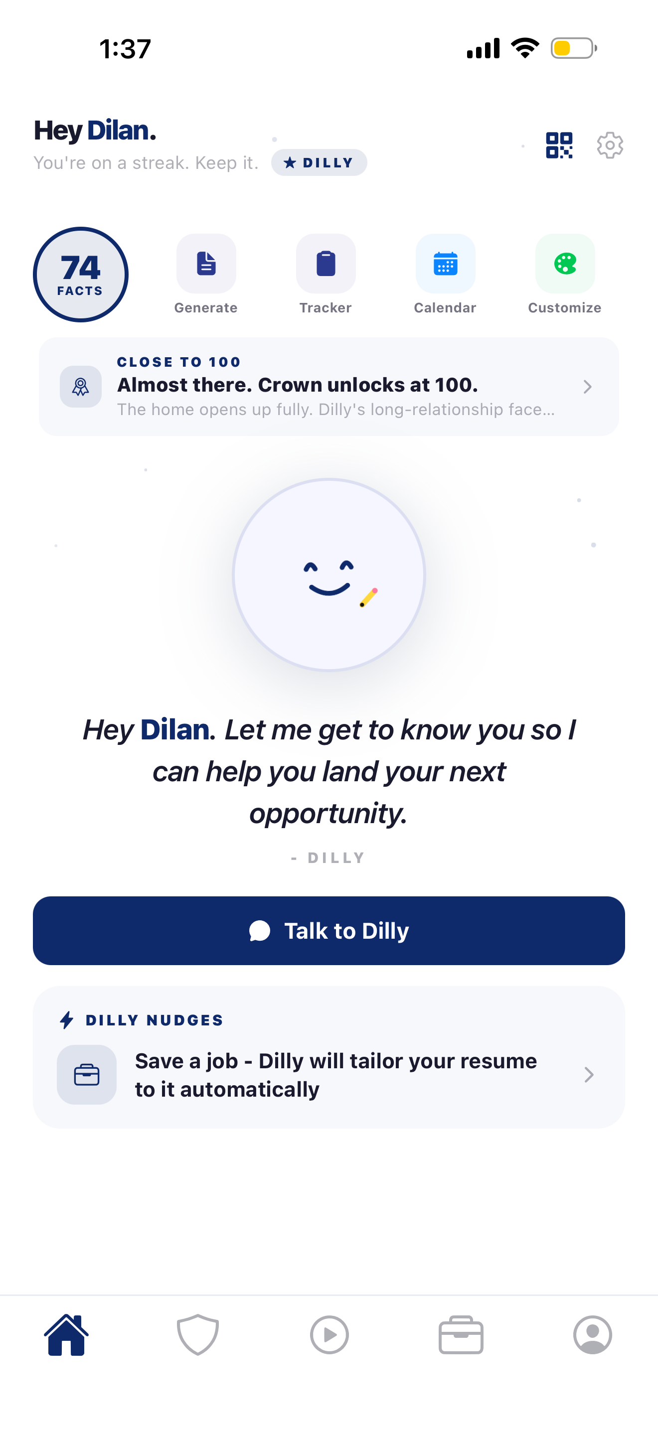 Dilly home screen on iOS