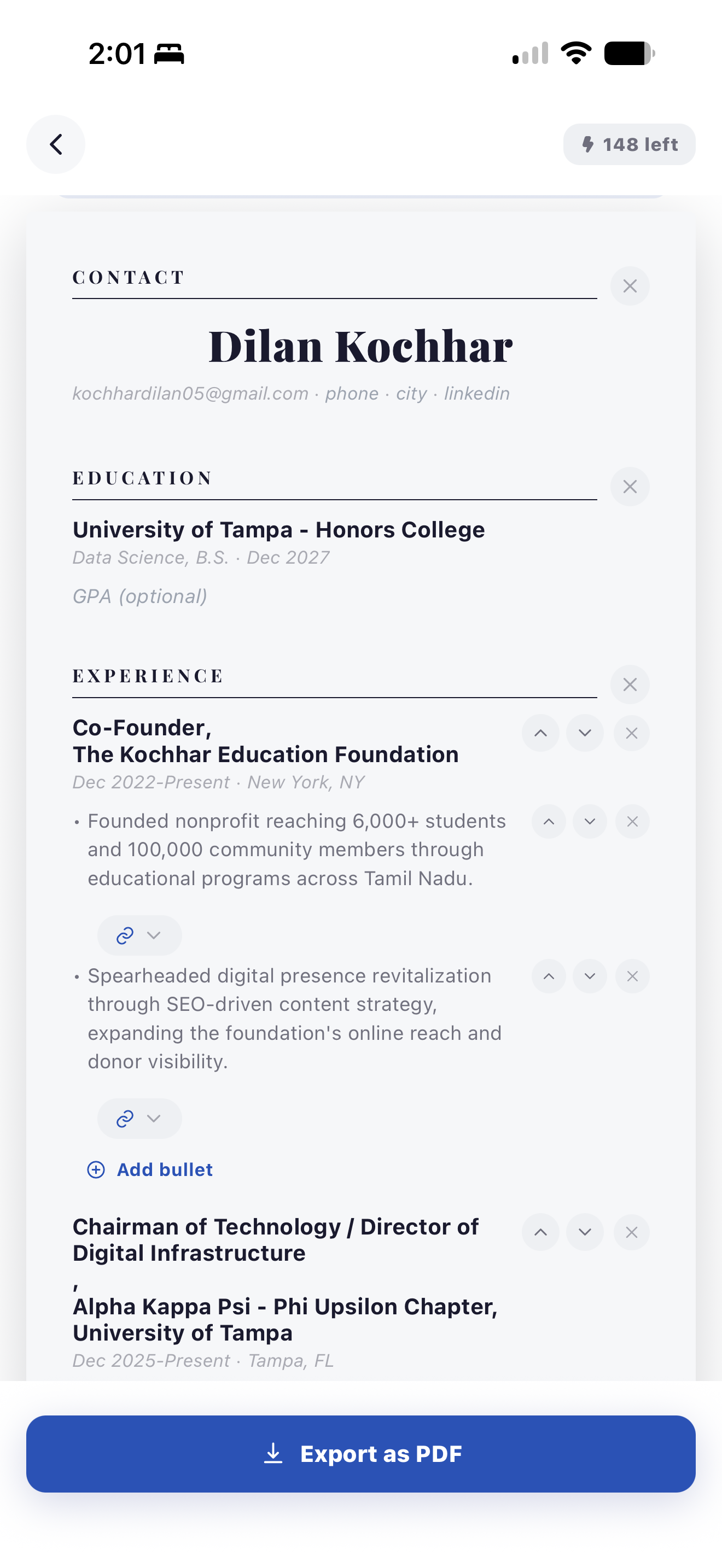 Dilly Craft resume editor